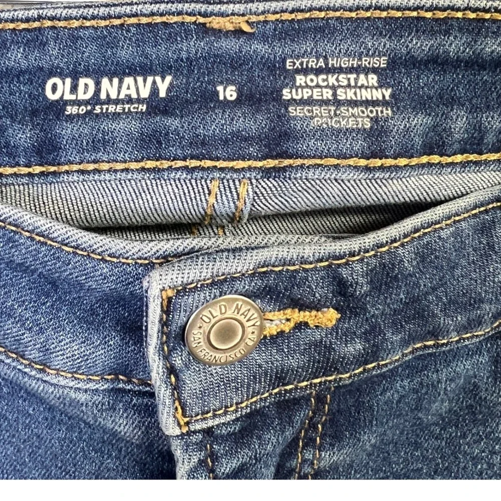 Old Navy Rockstar Jeans 16 Blue Denim Extra High Rise 360 Stretch Super Skinny